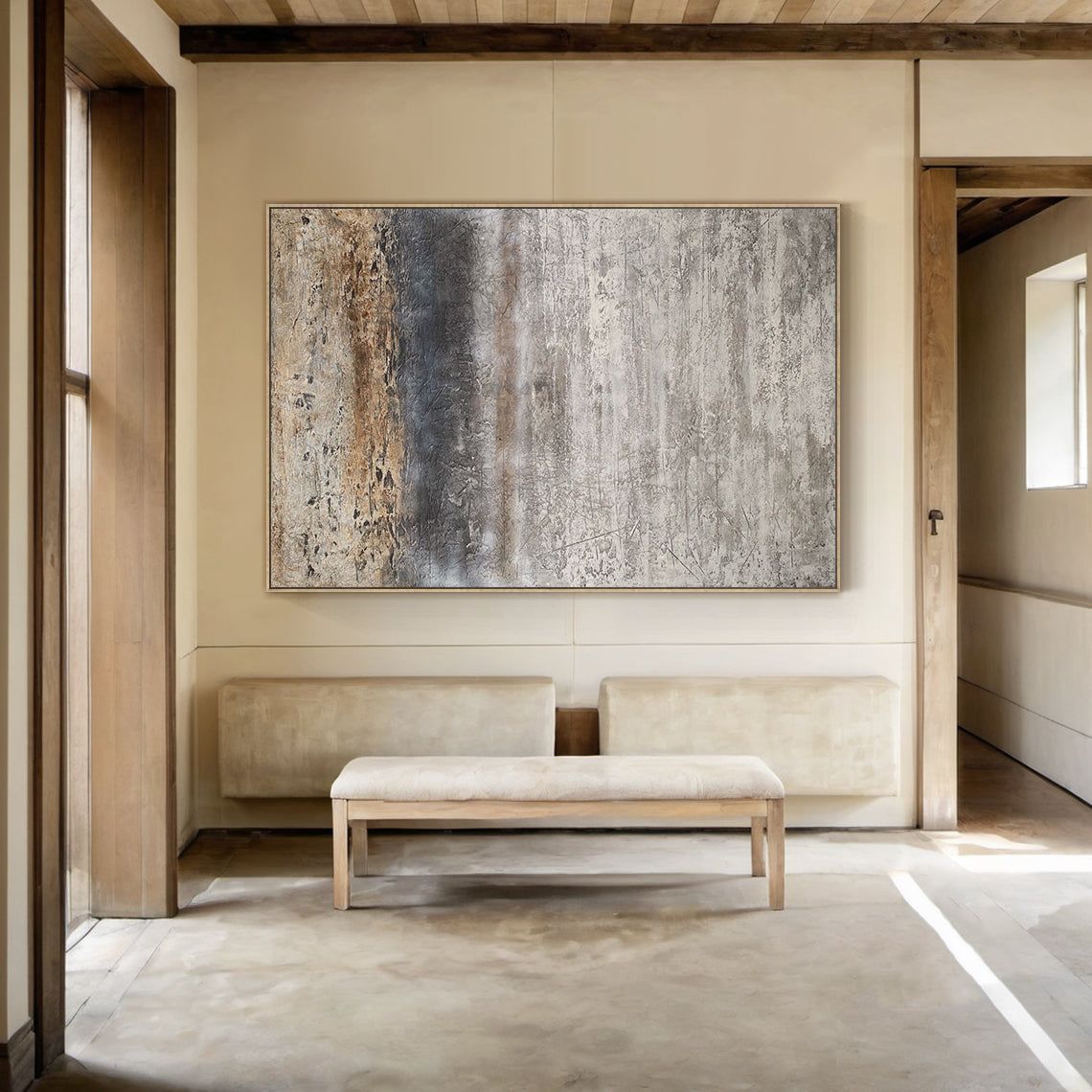 Weathered Horizon-Beige & Brown Wabi-Sabi Art-AURA074