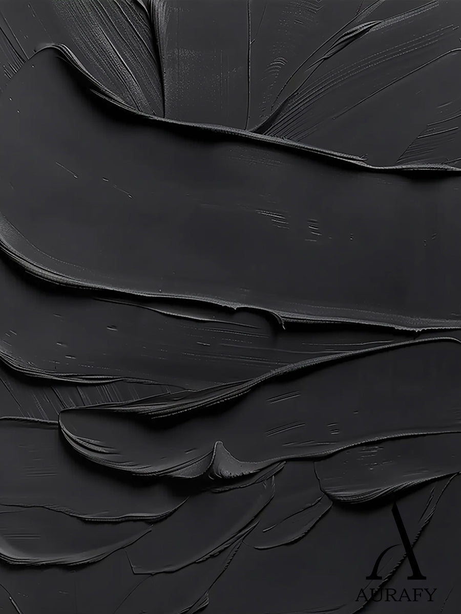Black Minimalist Textured Wall Art Knife Stroke Sculpted Wabi Sabi Modern Abstract Tactile Plaster Decor AURA537