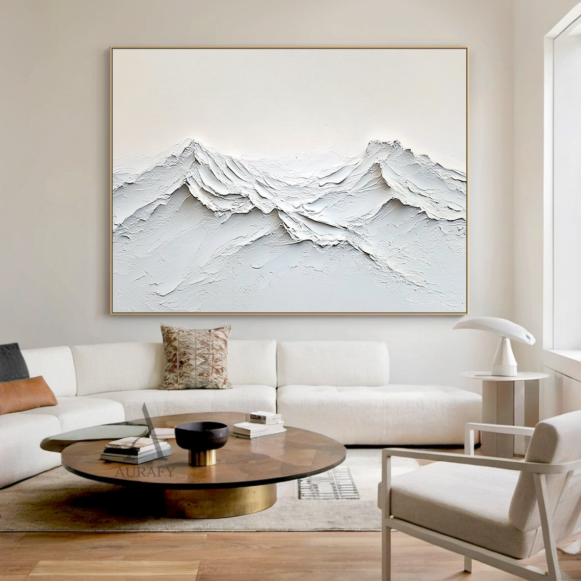 Beige Abstract Landscape Canvas Impasto Tactile Surface Sculpted Mountain Minimalist Modern Organic AURA458