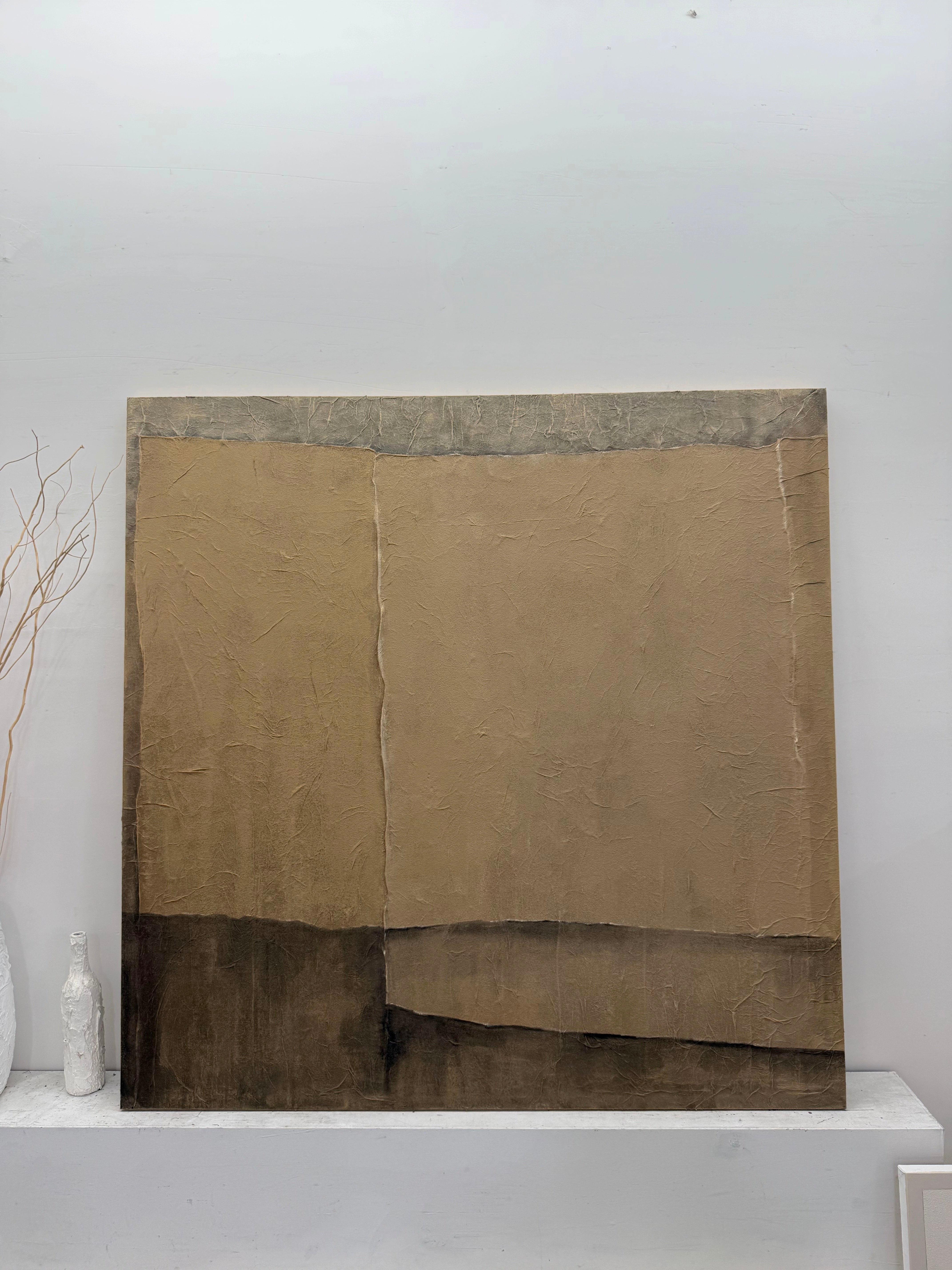 Wabi Sabi Plaster Textured Abstract Art Japandi Beige Brown Tactile Sculpted Canvas Minimalist Wall Painting AURA739