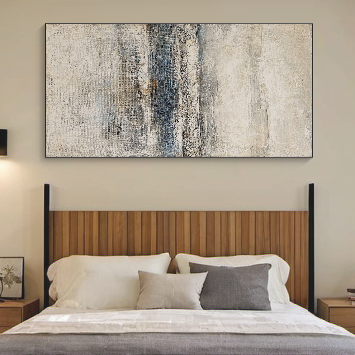 Frozen Silence – White & Grey Wabi-Sabi Textured Wall Art – AURA036(Horizontal)