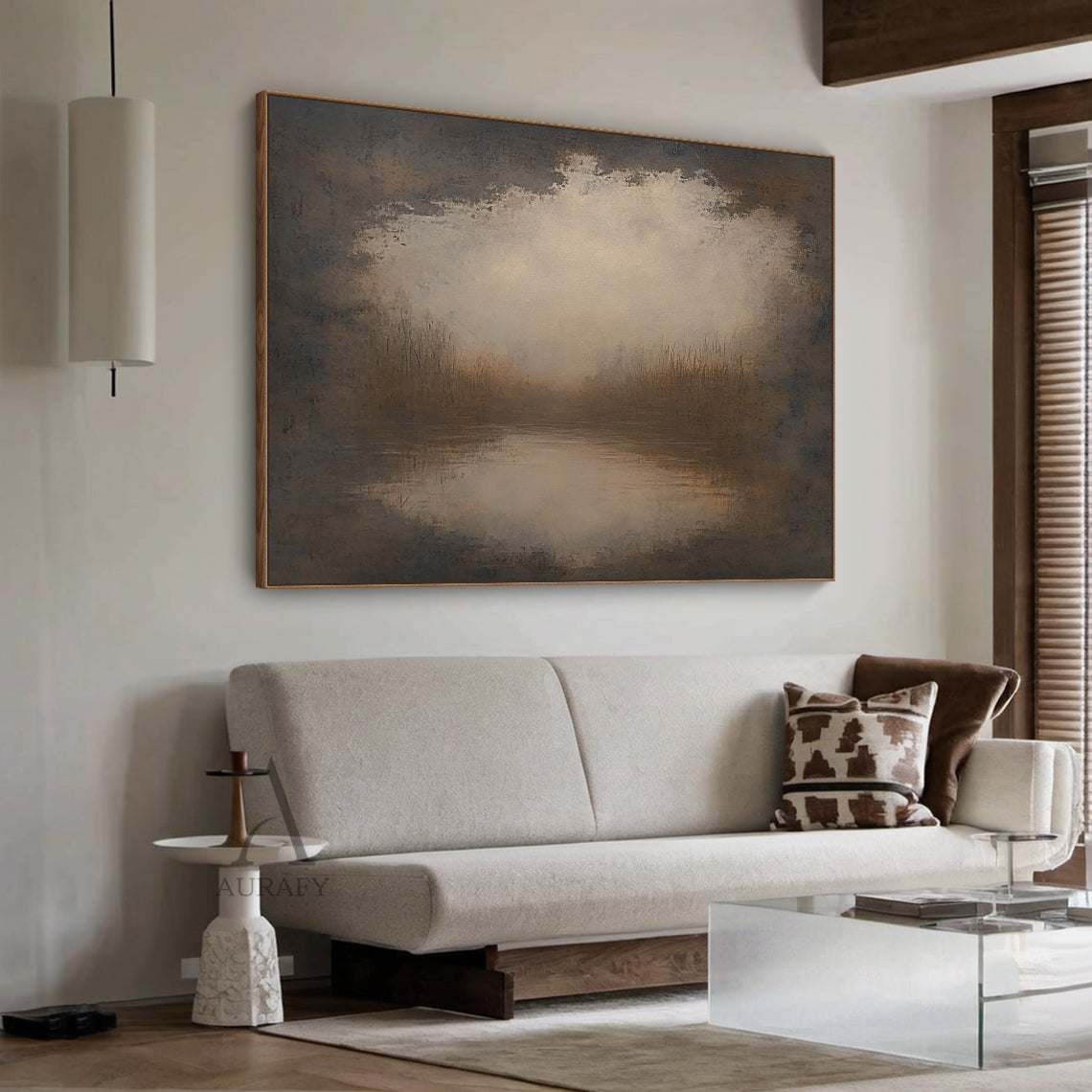 Marsh at First Light, Brown Misty Landscape Wall Art AURA876