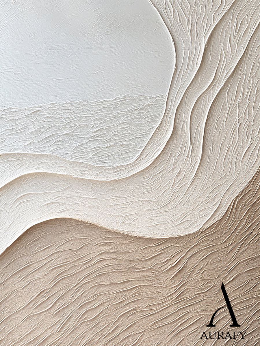 Minimalist Wall Art Plaster Textured Japandi Wabi Sabi Beige High Relief Sculpted Canvas Abstract Artwork AURA539