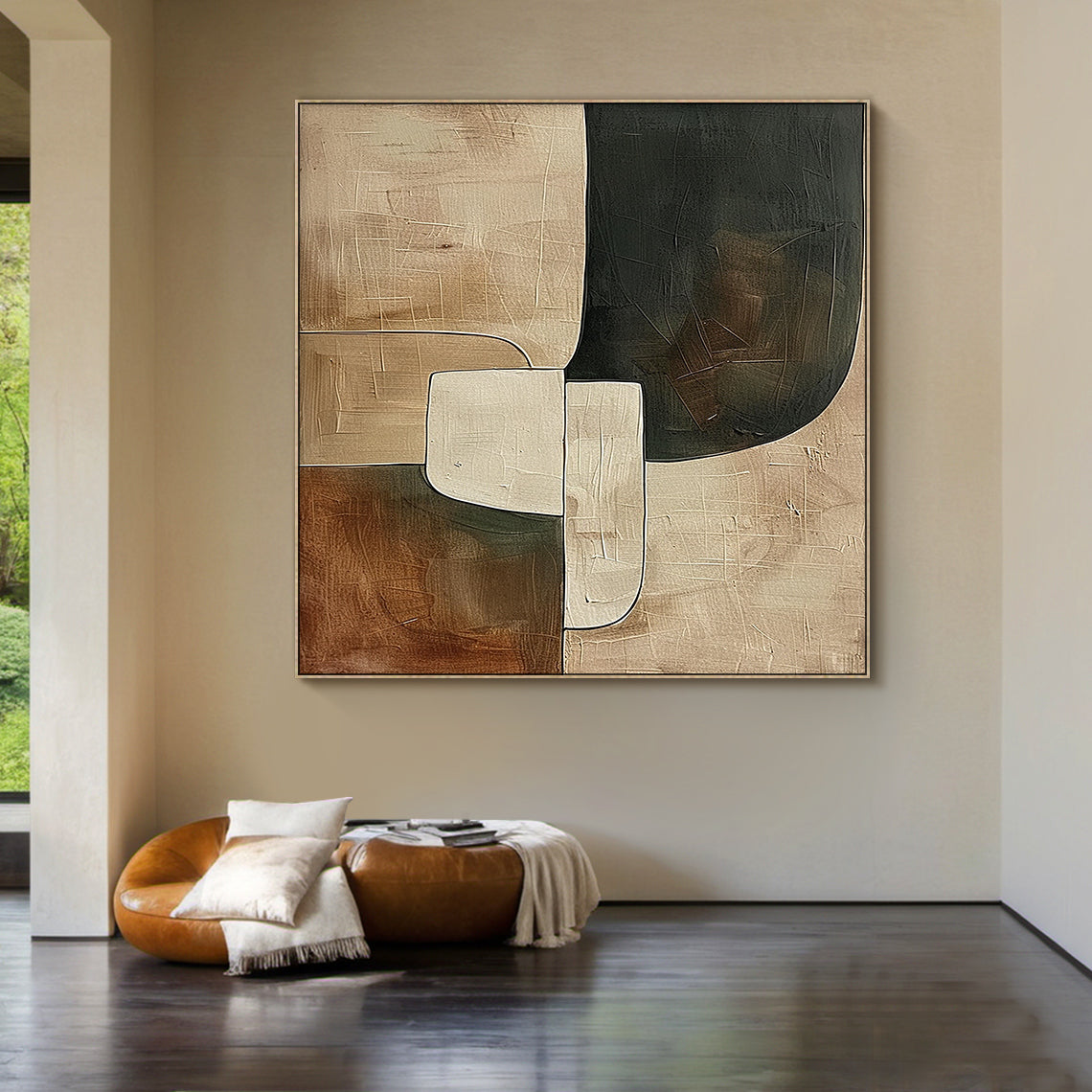 Earthen Silence — Textured Abstract in Clay & Charcoal – AURA108(Horizontal)