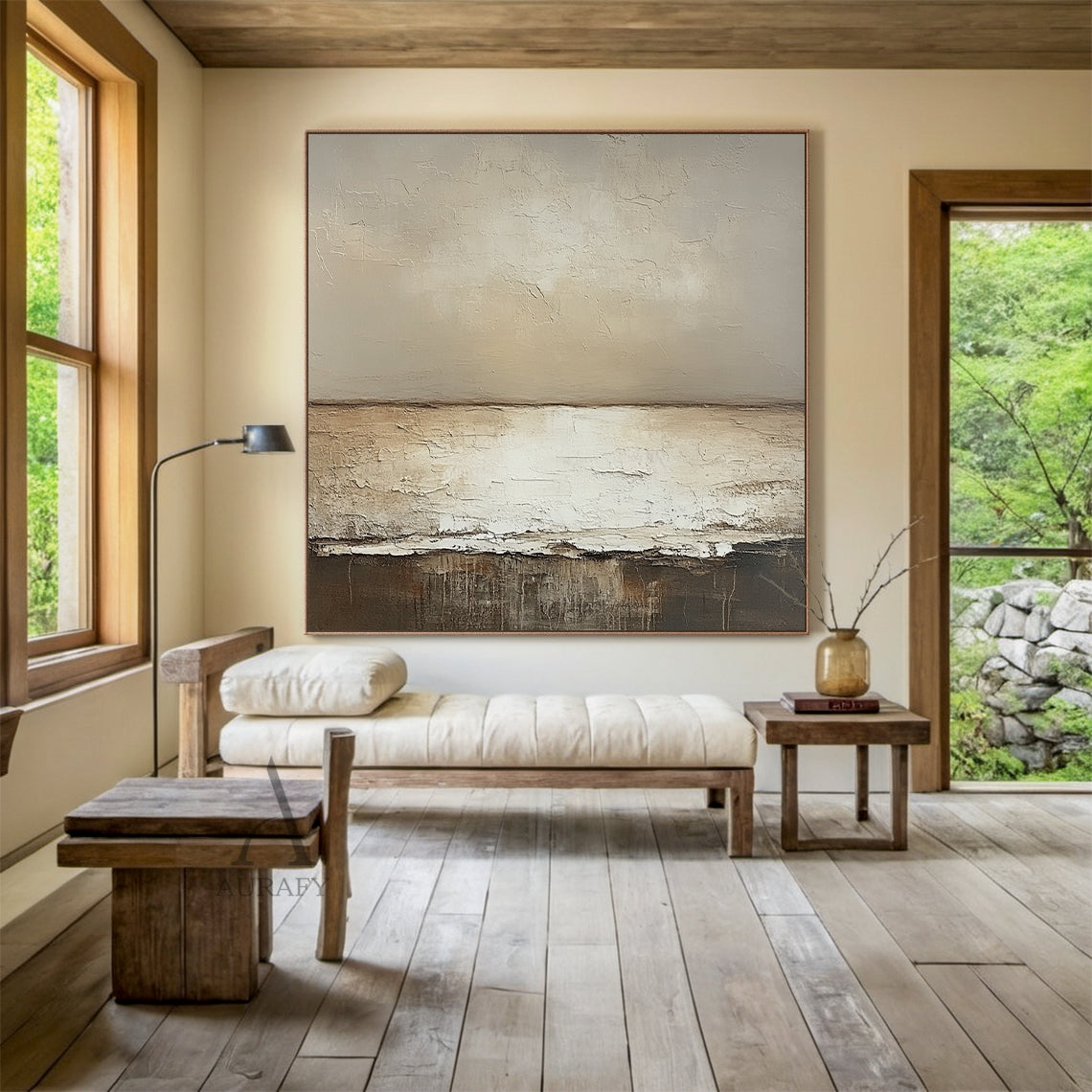 Wabi Sabi Abstract Art Cracked Tactile Beige Brown Thick Impasto Modern Organic AURA441
