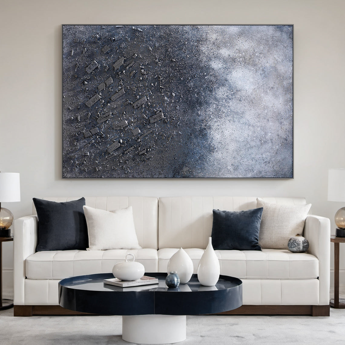 Wabi Sabi Abstract Textured Black Gray Living Room Wall Art AURA218