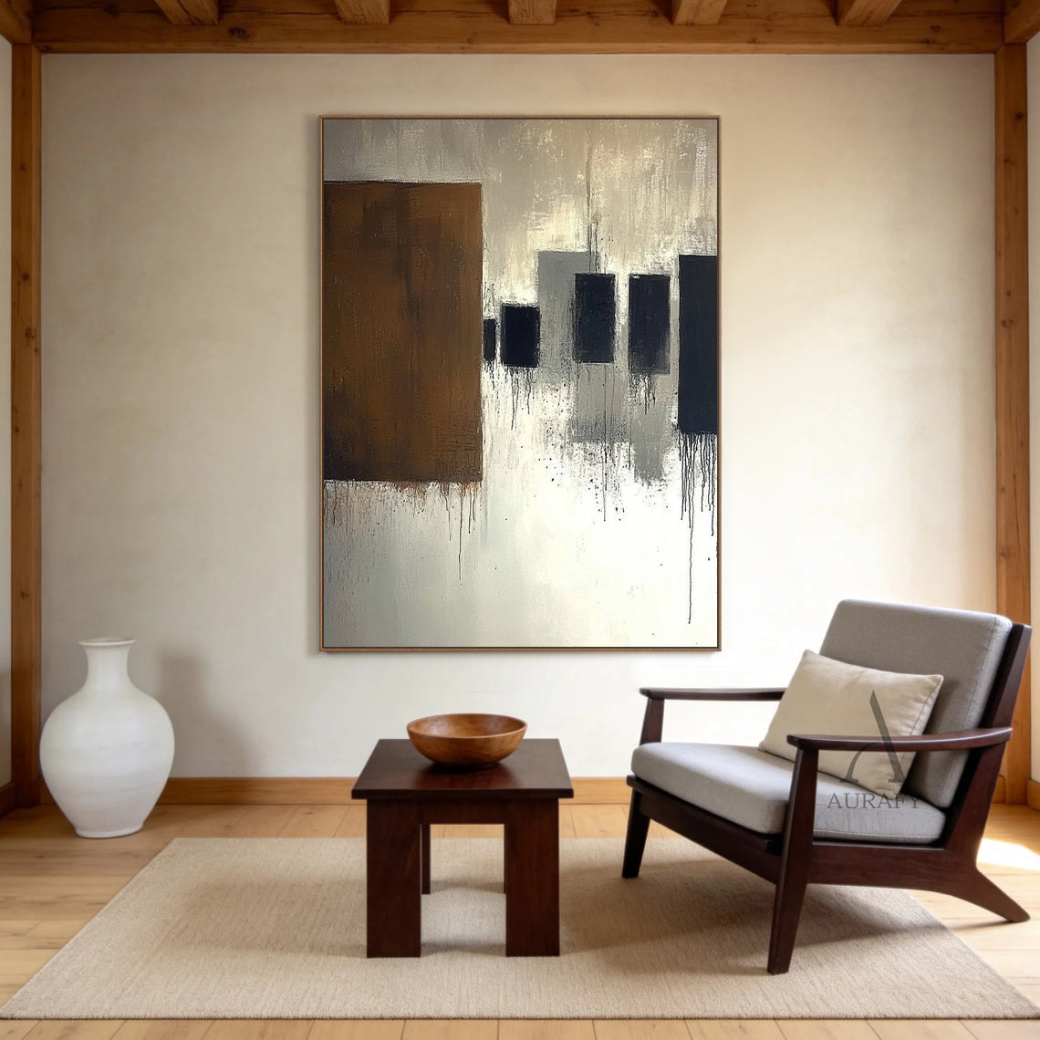 General Abstract Brown Beige Wall Art for Modern Home Decor AURA349