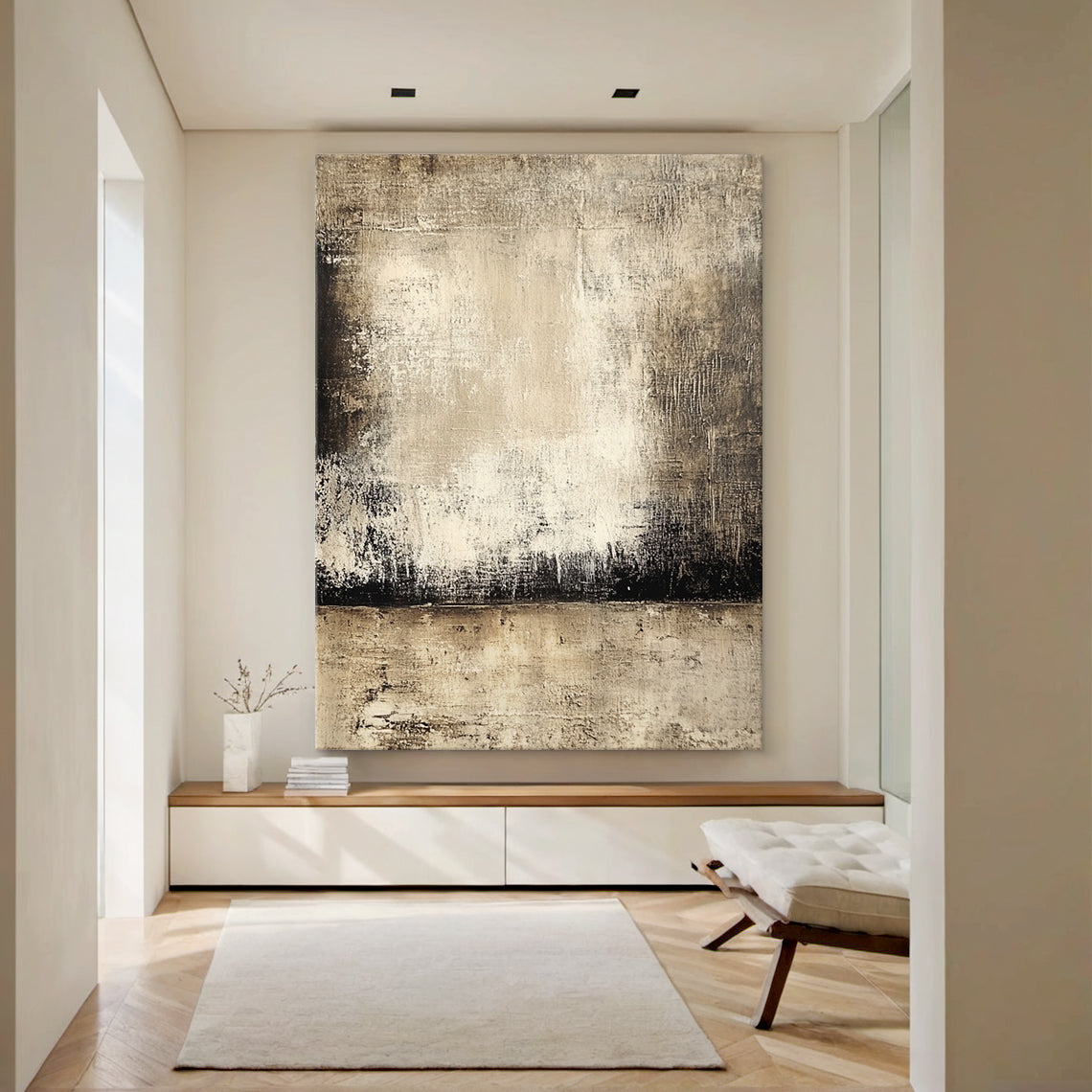 Wabi Sabi Beige Abstract Art with Handcrafted Scratch Textures Mottled Fade Layered Applications AURA584