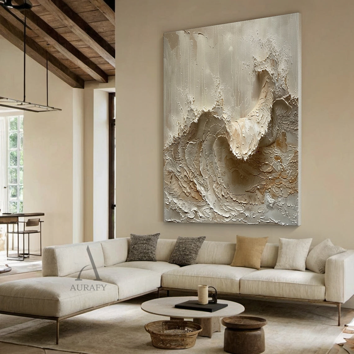Neutral Textured Ocean Wave Wall Art - AURA668