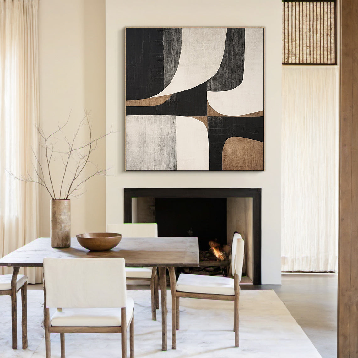 Geometric Balance Neutral Earth Abstract Wall Art – AURA051(Vertical)
