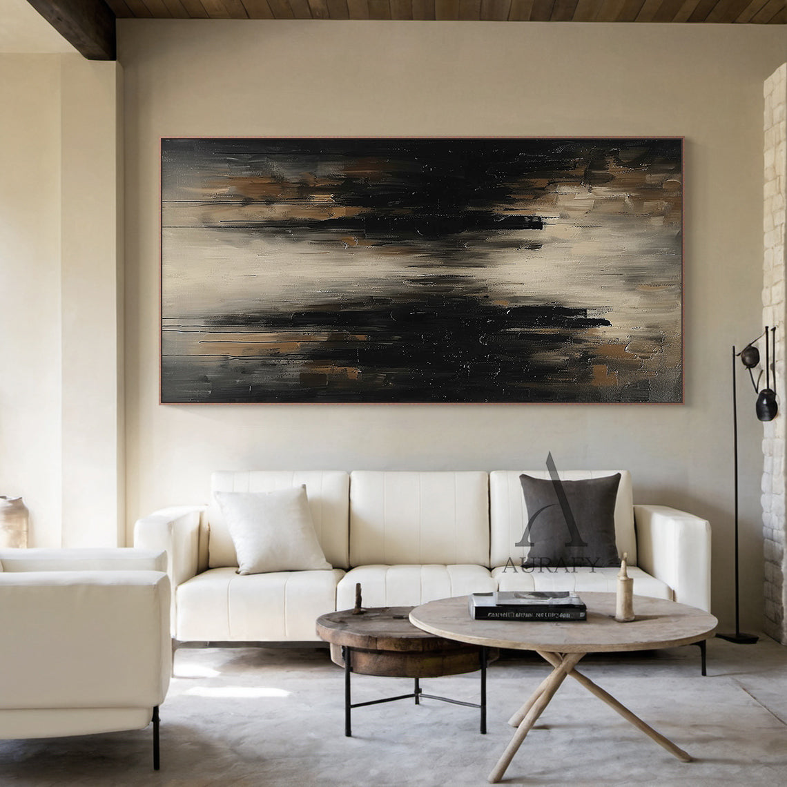 Brown Abstract Expressionist Art Thick Impasto Drip Tactile Textured Modern Organic Canvas AURA507