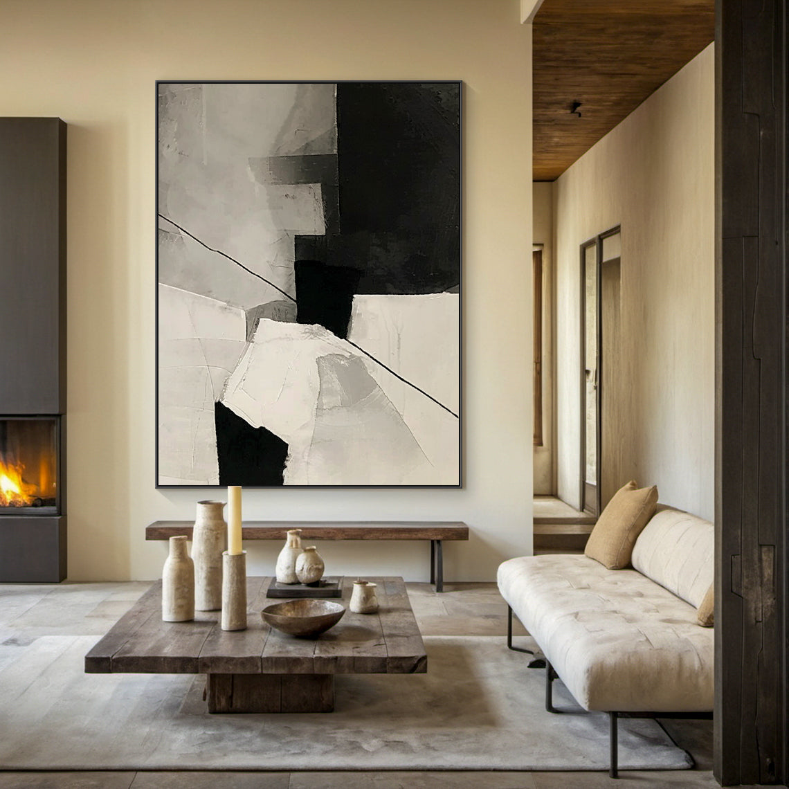 Balanced Division-Black & Beige Geometry Field-AURA145