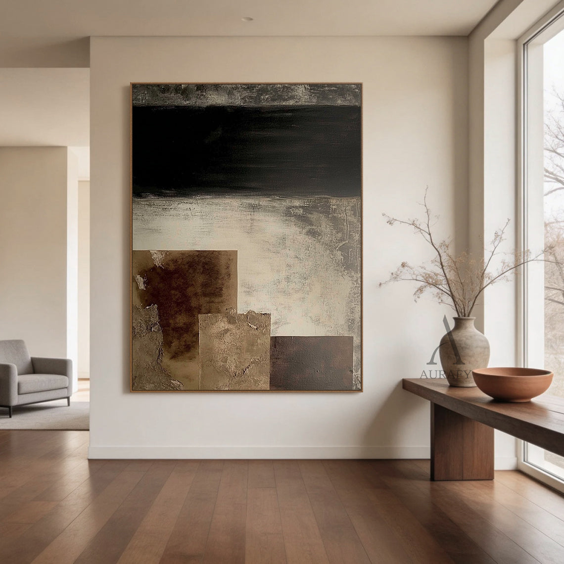General Abstract Black Beige Canvas Wall Art for Home Decor AURA274