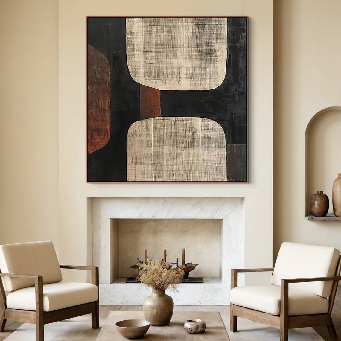 Geometric Earth Tone Abstract Wall Art – AURA056(Vertical)