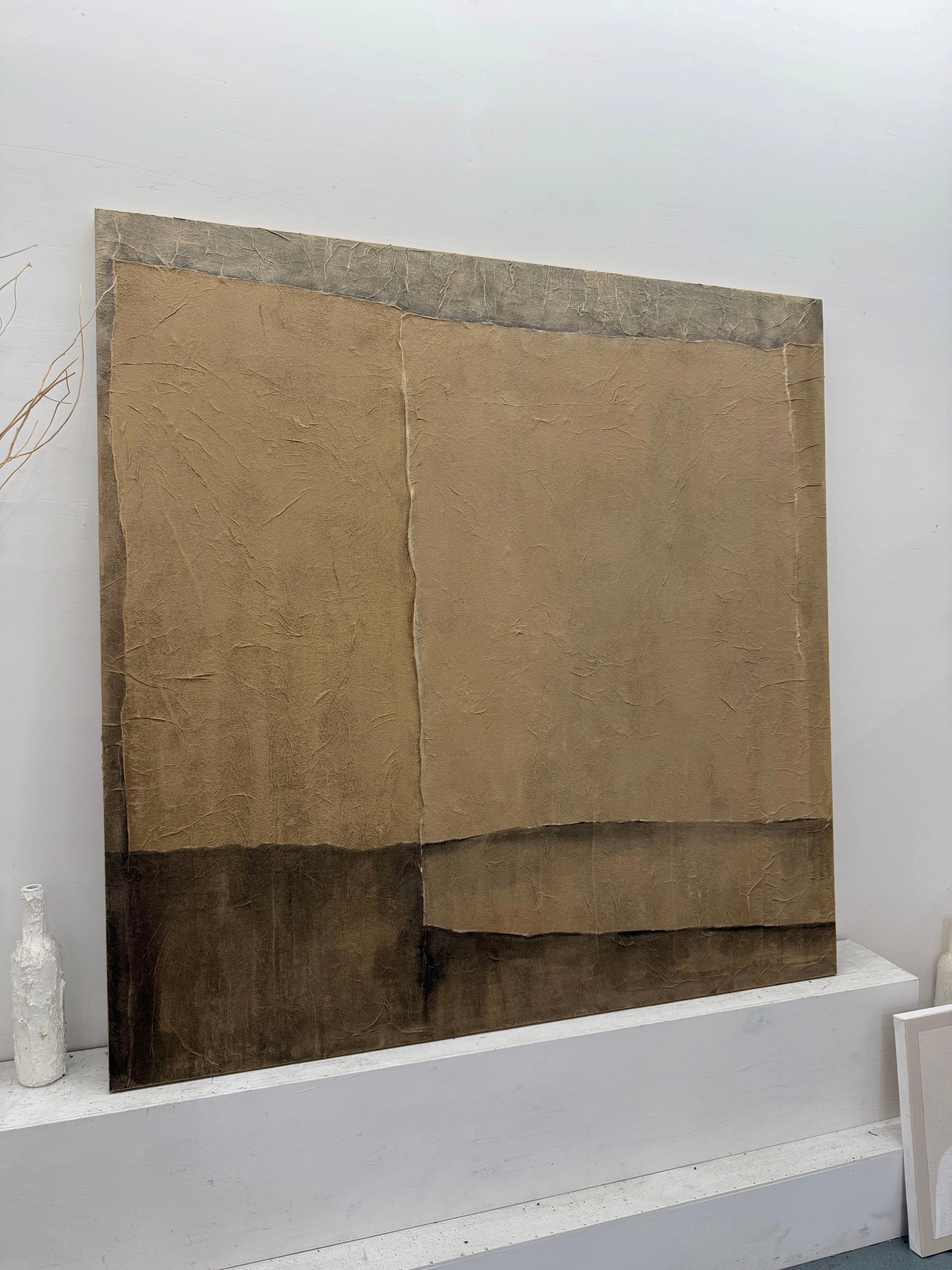 Wabi Sabi Plaster Textured Abstract Art Japandi Beige Brown Tactile Sculpted Canvas Minimalist Wall Painting AURA739