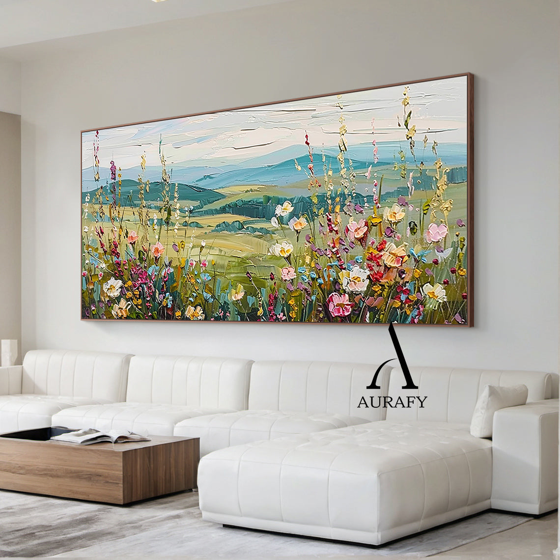 3D Textured Flower Painting with Knife Strokes High-Relief Tactile Green Pastoral Landscape Art AURA574
