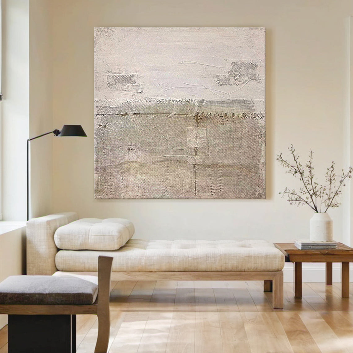 Woven Texture Canvas-Natural Linen & Cream Tones-AURA028