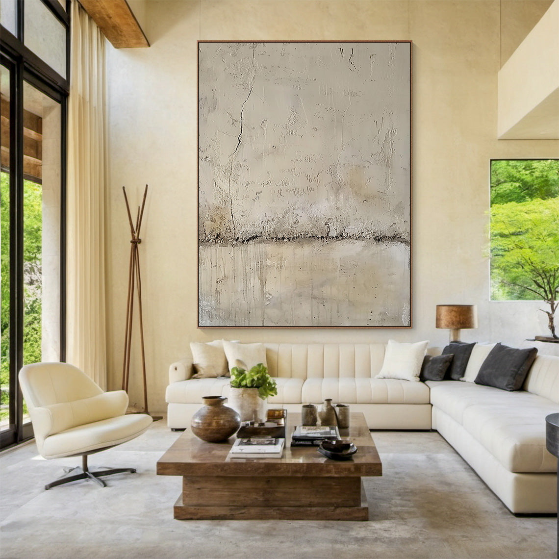 Wabi Sabi Beige Plaster Textured Wall Art with Cracked Mottled Tactile Surface AURA582