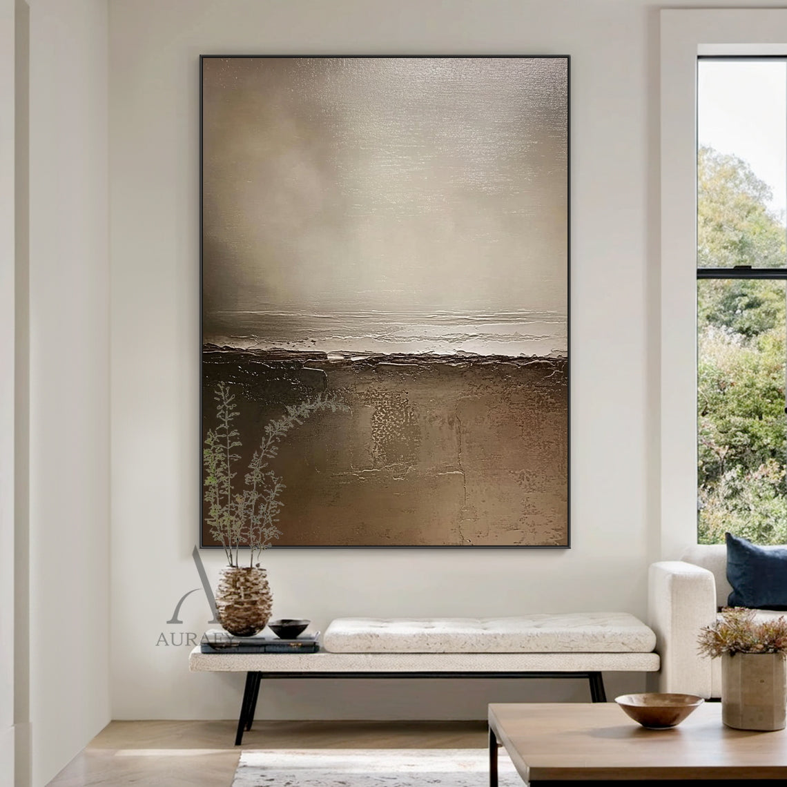 General Abstract Brown Artwork Tactile Impasto Surface Modern Organic Sculpted Canvas Piece AURA649