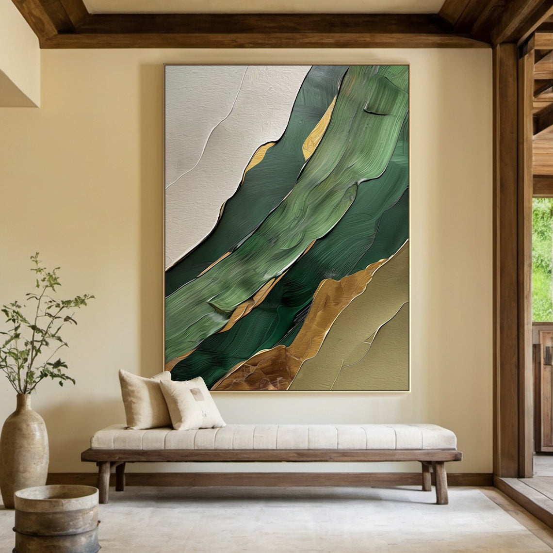 Verdant Flow-Green Abstract 3D Texture Art | AURA121