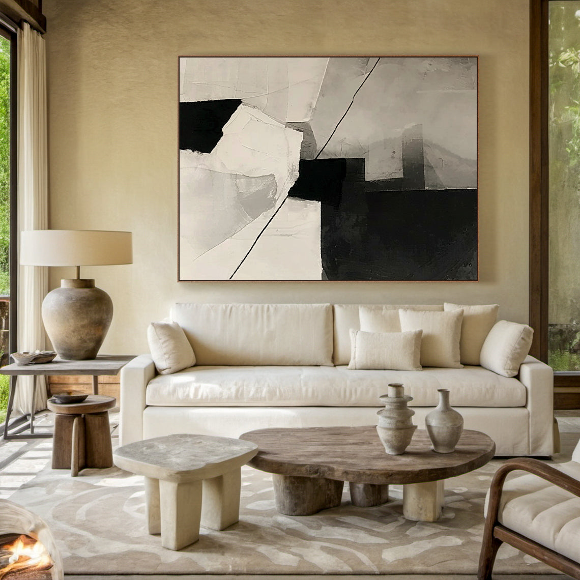 Balanced Division-Black & Beige Geometry Field-AURA145
