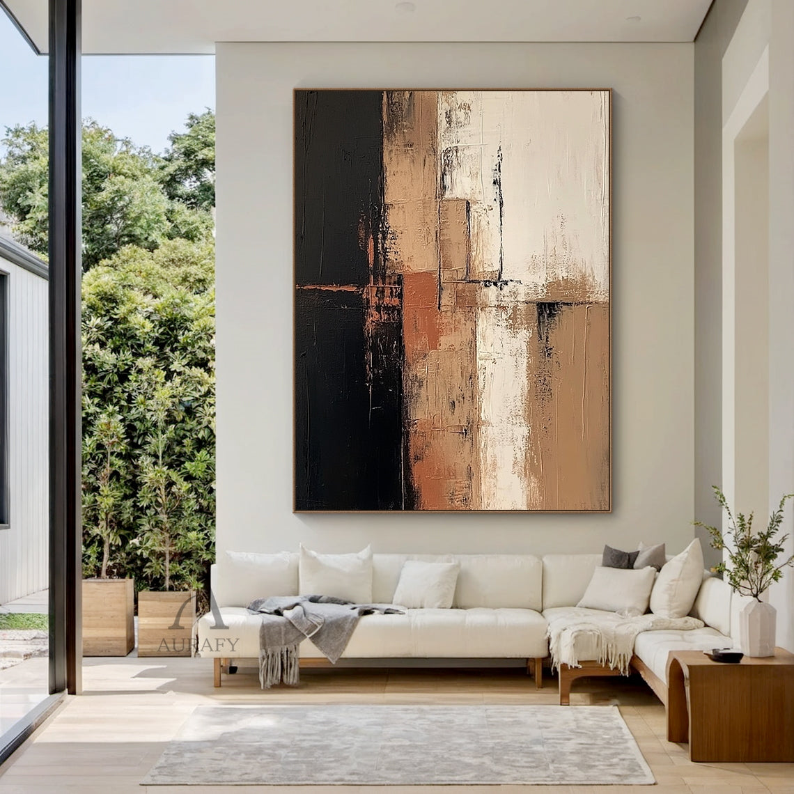 Abstract Brown Black Art Tactile Surface Knife Strokes Plaster Textured Modern Organic Canvas AURA642