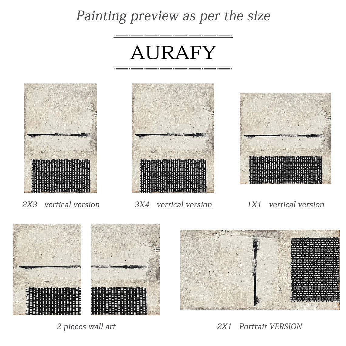 Abstract Black Beige Cracked Plaster Textured Hand-painted Grid Wabi-Sabi Minimalist Modern Art AURA597