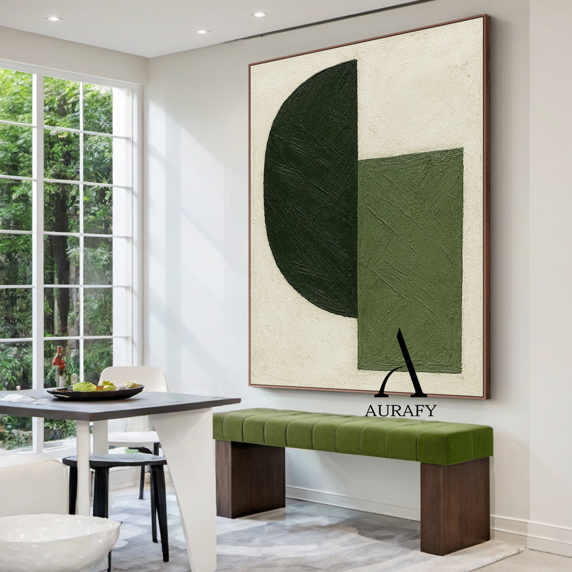 Minimalist Wall Art Green Beige Brushstroke Textured Modern Organic Abstract Geometric Art AURA546