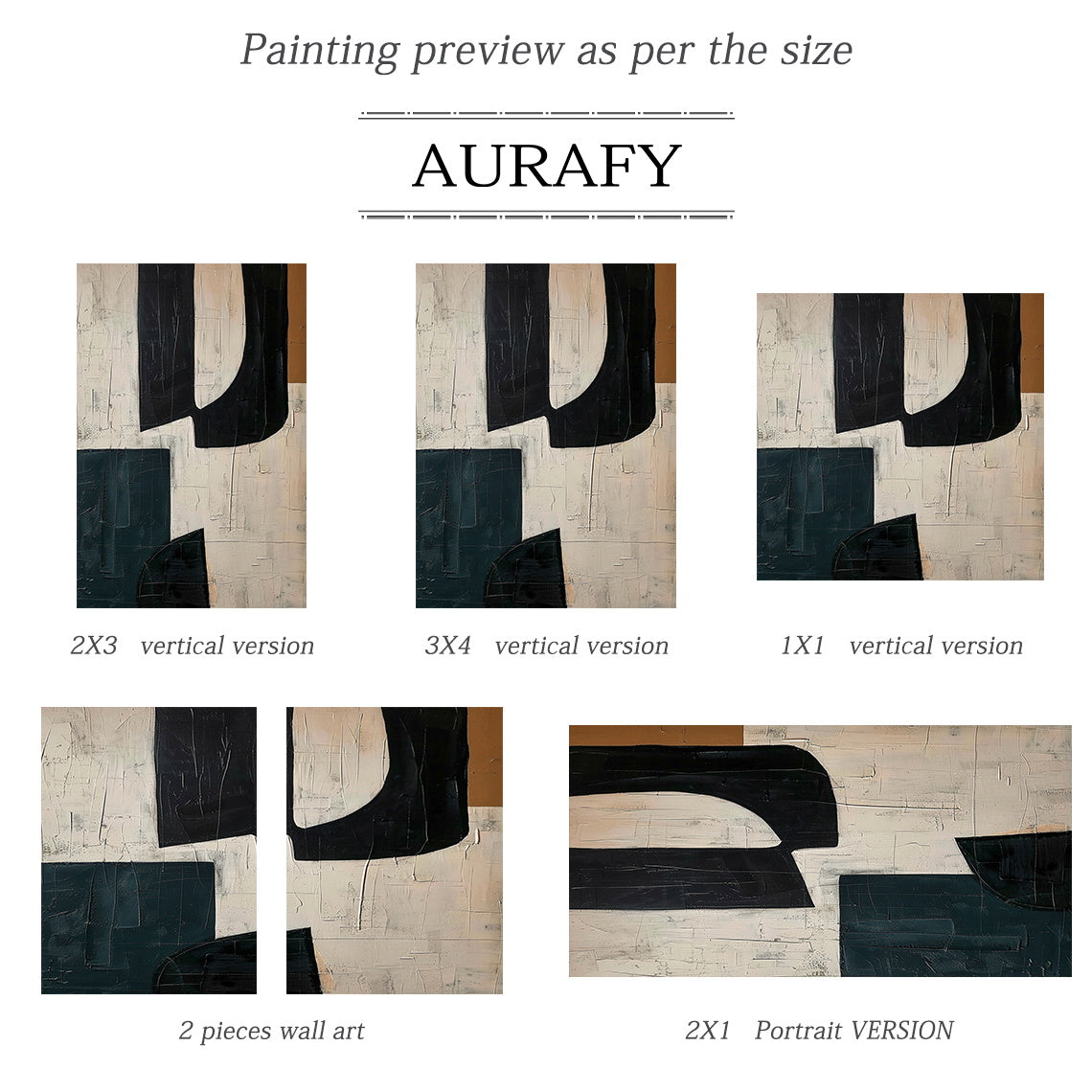 Black Curved Forms on Beige Abstract Wall Art with Deep Teal - AURA840