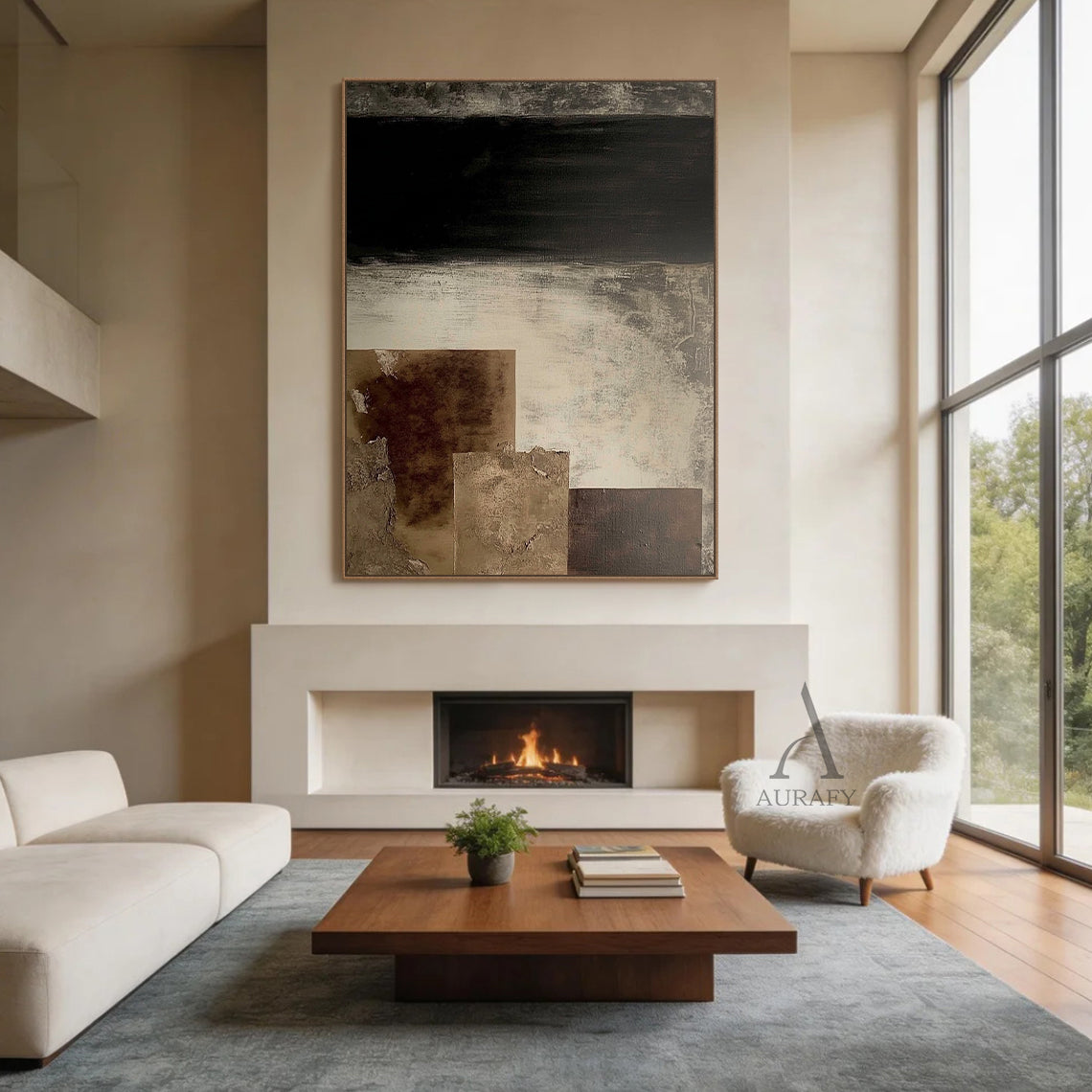 General Abstract Black Beige Canvas Wall Art for Home Decor AURA274