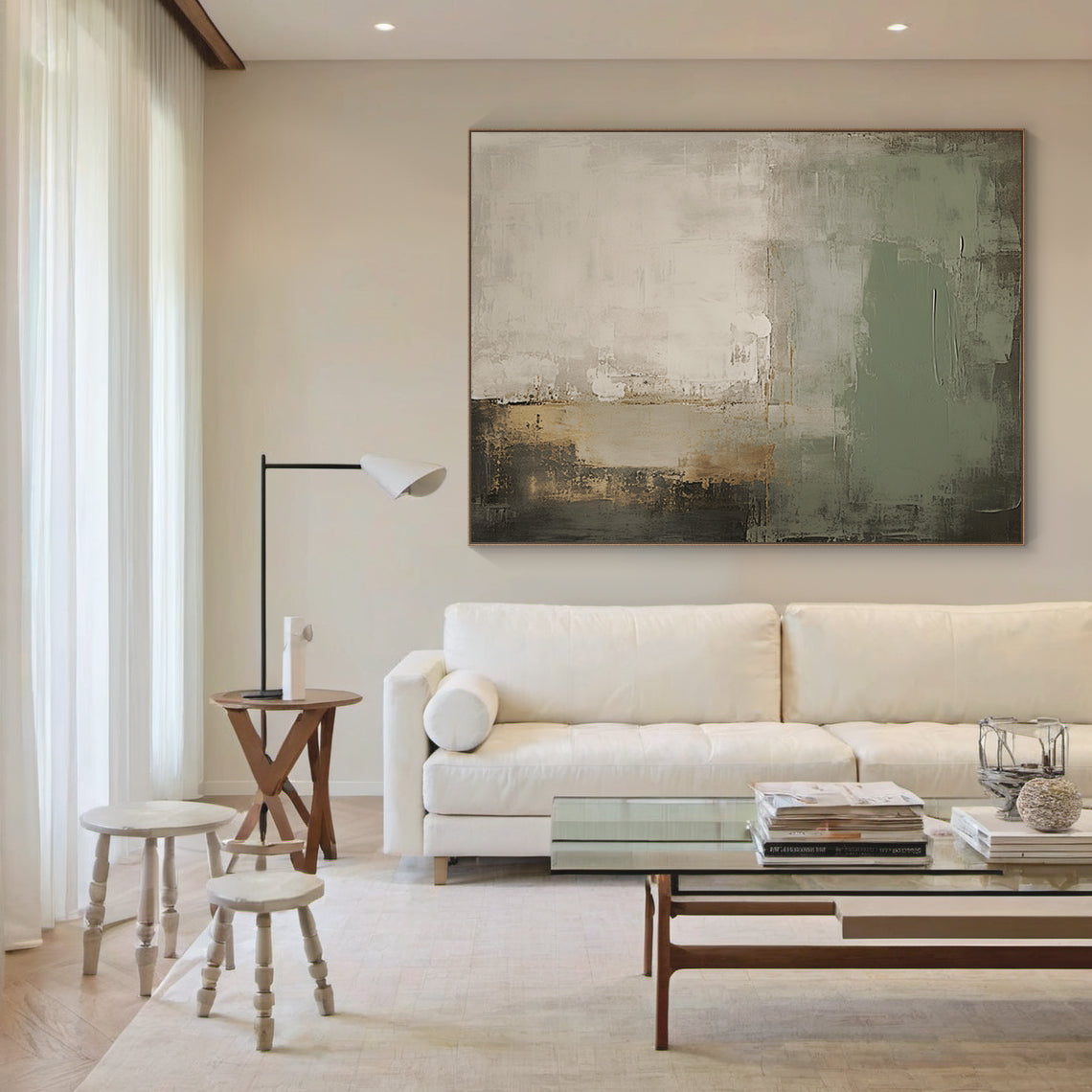 Modern Textural Abstract Wall Art – Sage Green & Earth Neutrals – AURA023(Vertical)