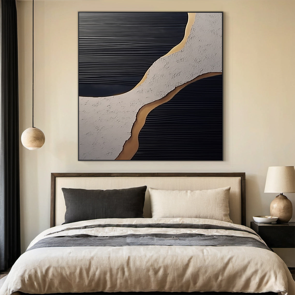 Flowing Contrast Black Gold Texture Wall Art – AURA005(Vertical)
