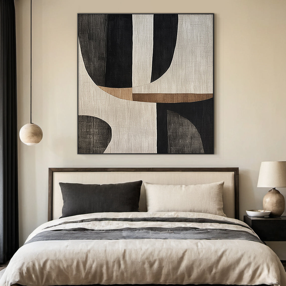 Curved Harmony Black Brown Texture Wall Art-AURA053