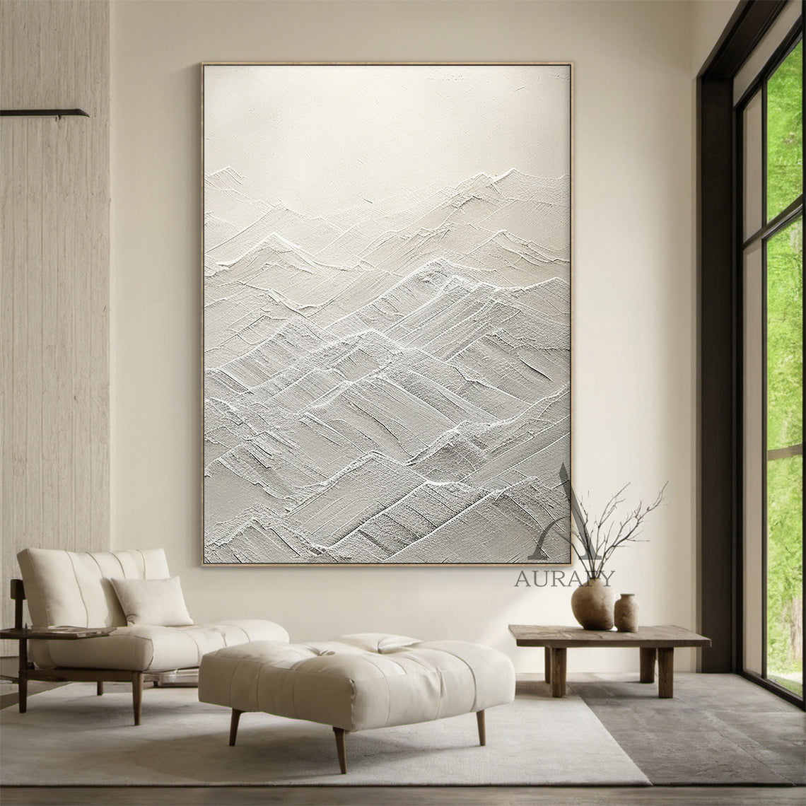 White Abstract Art High-Relief Tactile Knife Strokes Modern Minimalist Luxe Textured Canvas AURA500