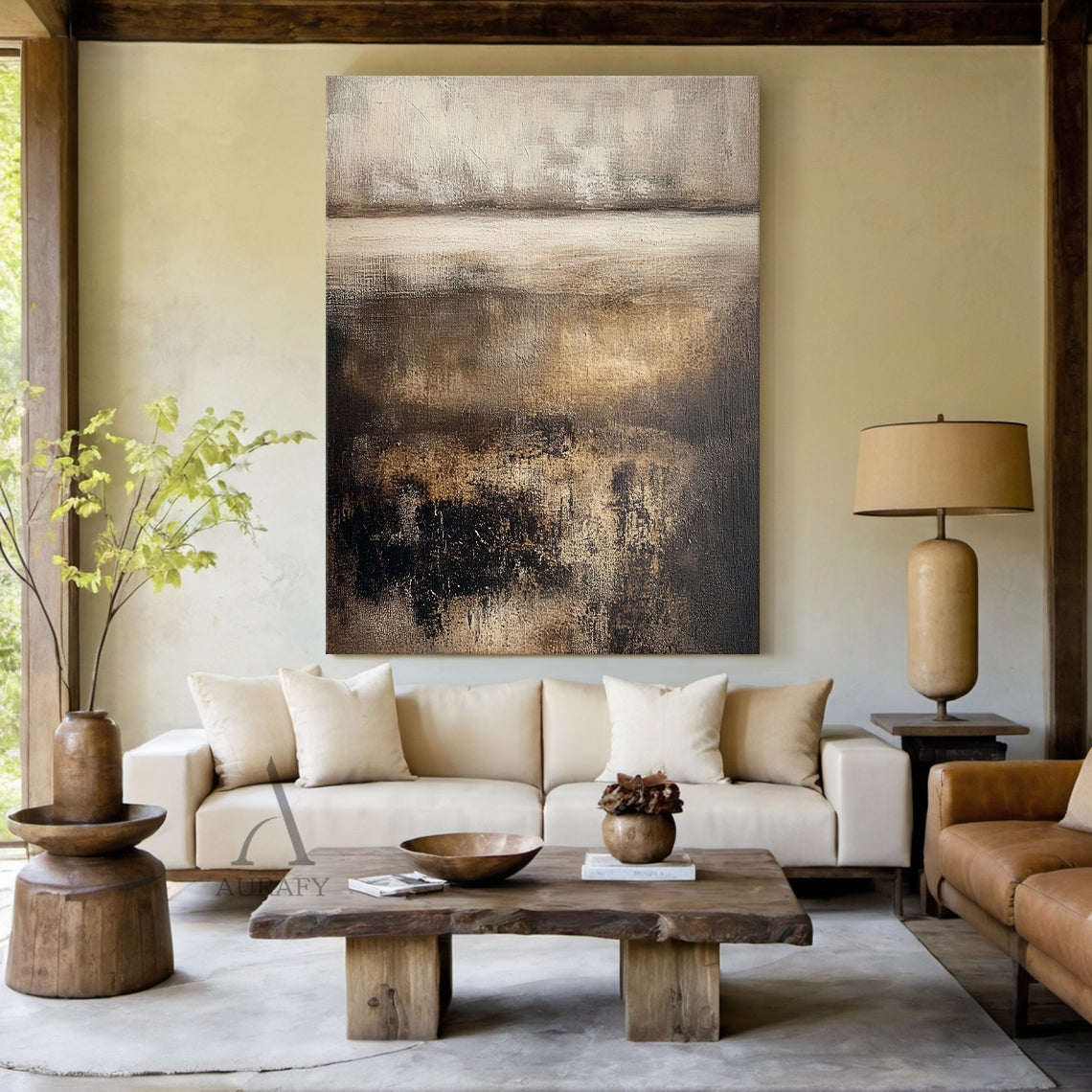 Brown Abstract Art Textured Knife Strokes Layered Earthy Modern Organic Wall Decor AURA617
