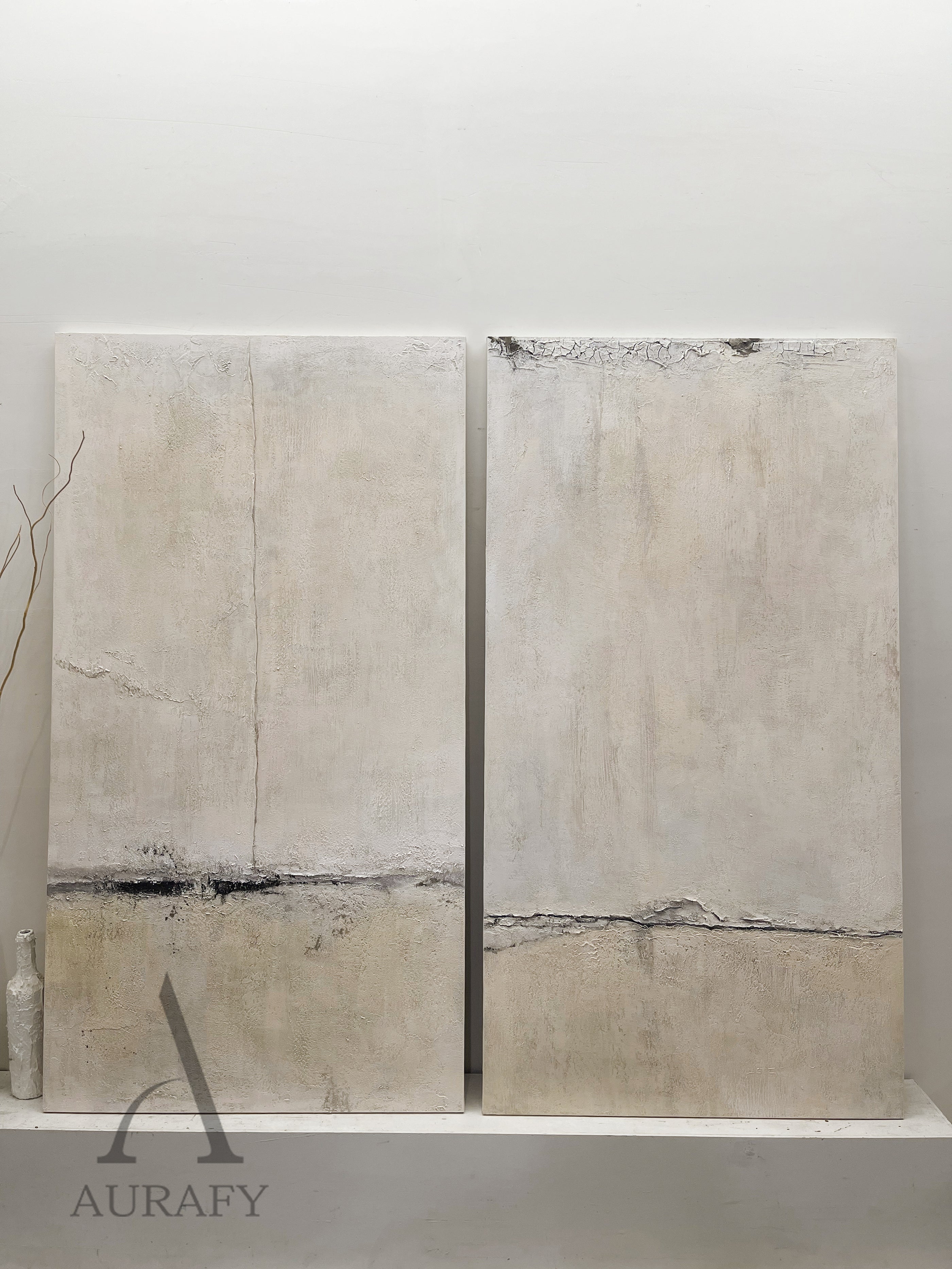 Wabi Sabi Beige Modern Organic Cracked Distressed Tactile Plaster Wall Art Piece AURA570