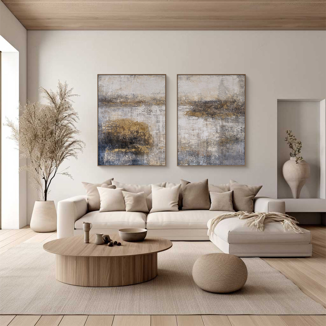 Modern Beige Brown Ceramic Vases Abstract Wall Art Decor Set -AURA180