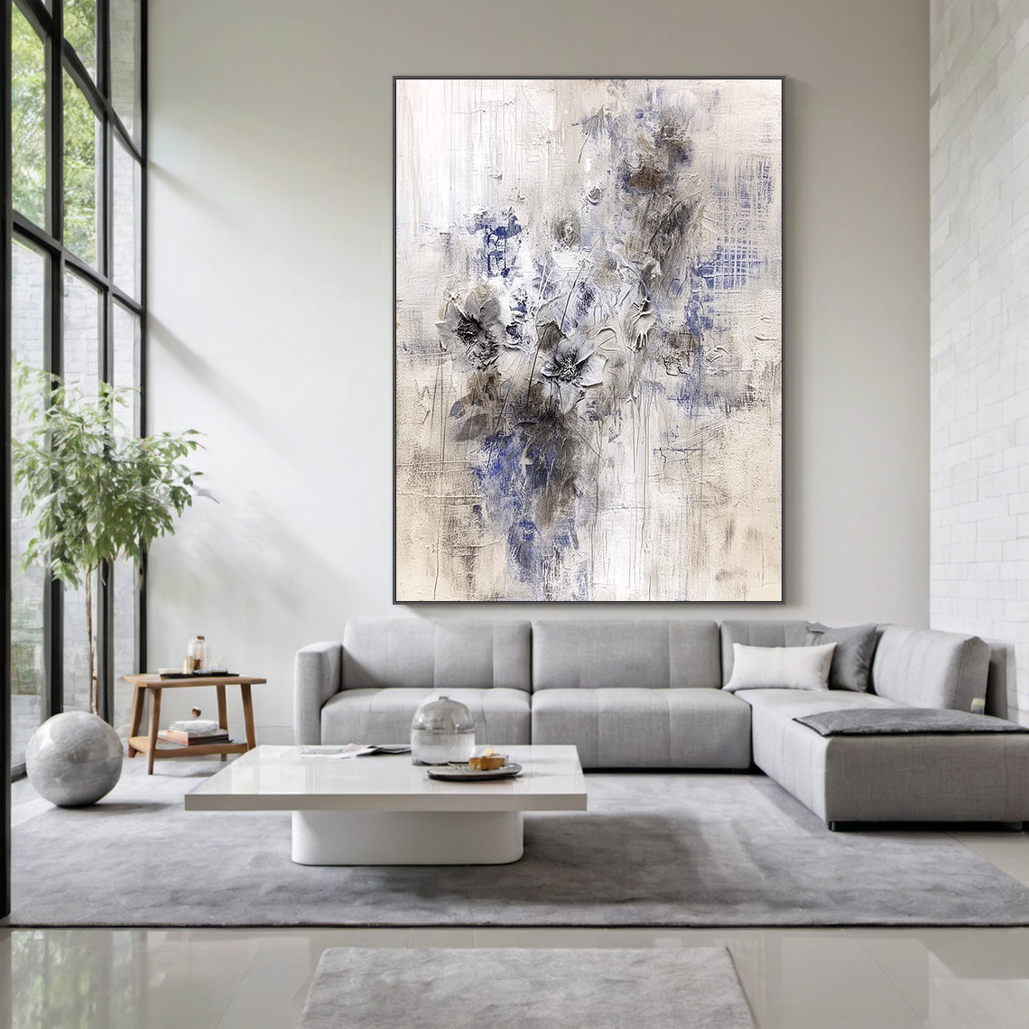 Wabi Sabi Beige Blue Abstract Textured Wall Art Living Room AURA221