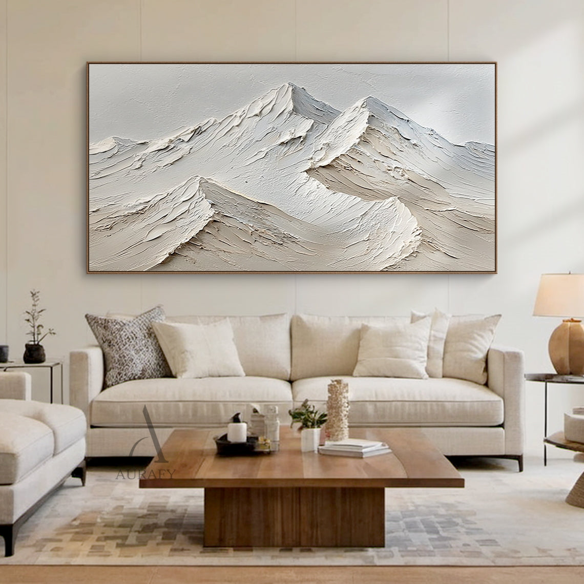 Beige Landscape Impasto Art with Knife Strokes Tactile Surface Modern Organic Sculpted Canvas Handmade AURA454