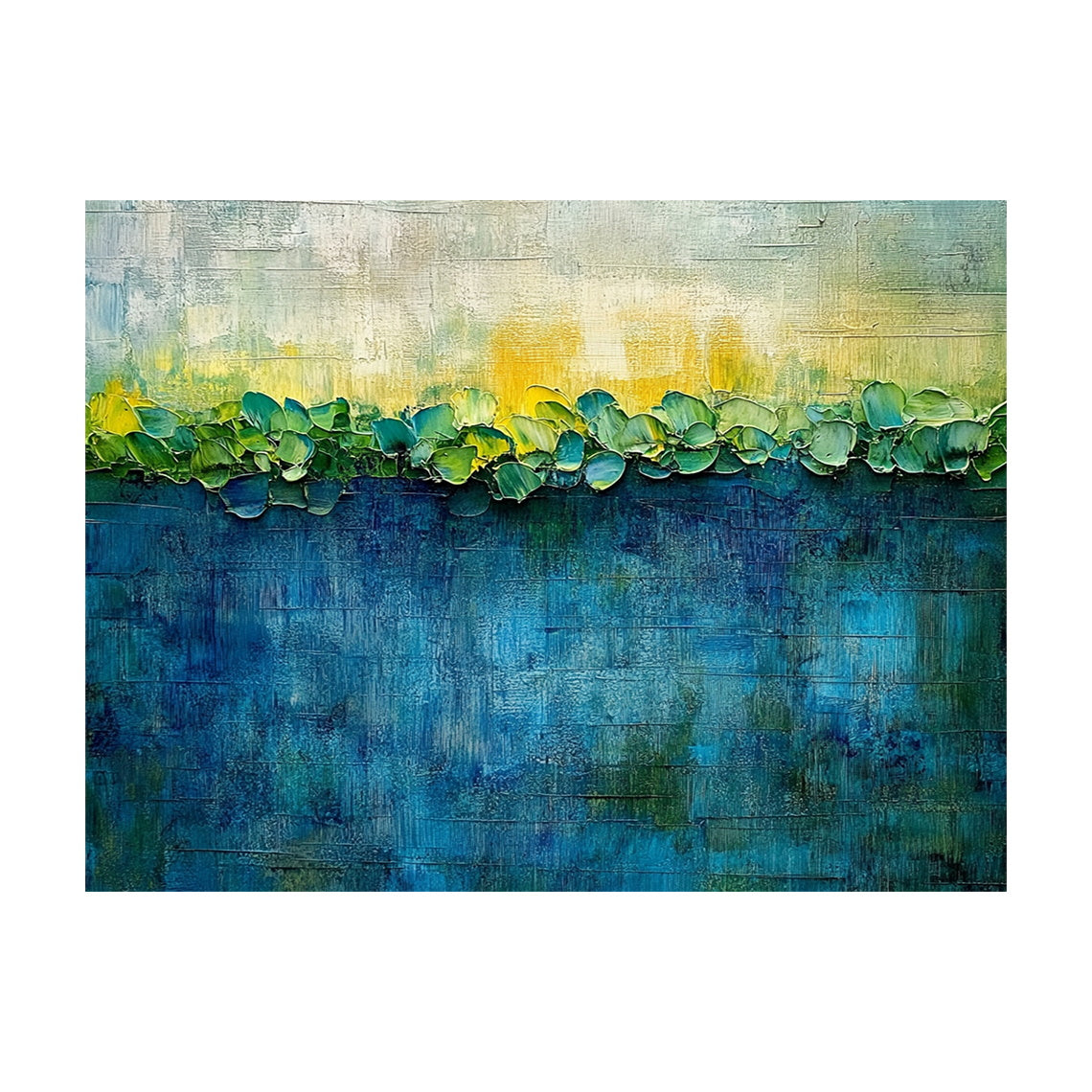3D Textured Blue Green Impasto Art Sculpted Plant Forms Tactile Canvas Knife Strokes AURA436