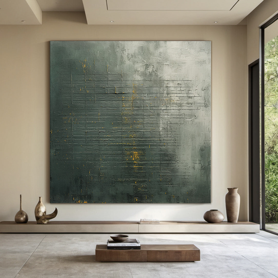 Unique Green Abstract Textured Wall Art for Modern Living Room -AURA176