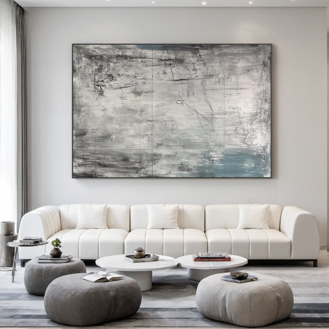 Wabi Sabi Gray Abstract Textured Canvas Wall Art Living Room AURA224
