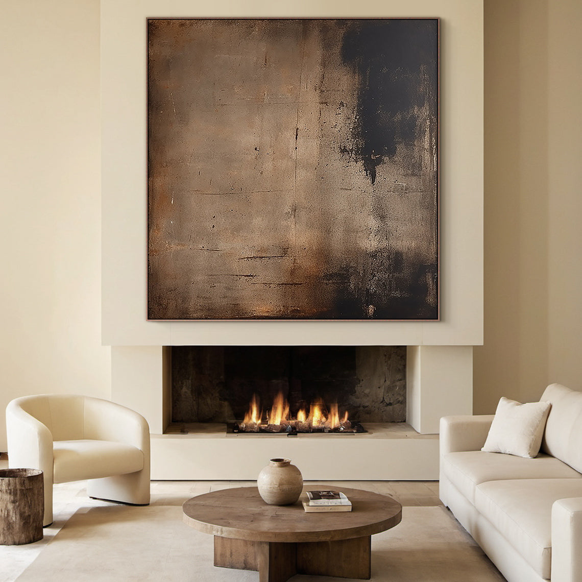 Wabi-Sabi Patina Wall Art – Weathered Copper & Tobacco Umber – AURA017(Horizontal)