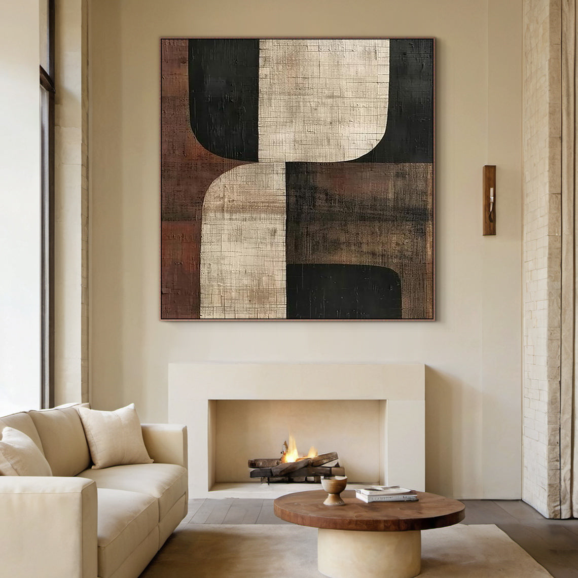 Primitive Balance-Beige Brown & Black Abstract Wall Art-AURA055
