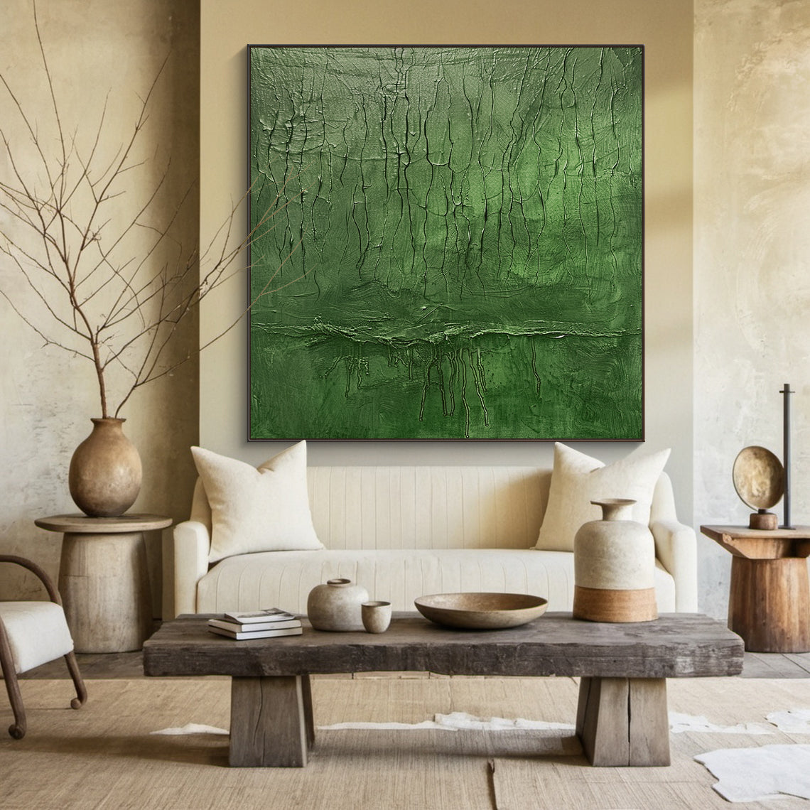 Verdant Stillness-Green Abstract Art-AURA123