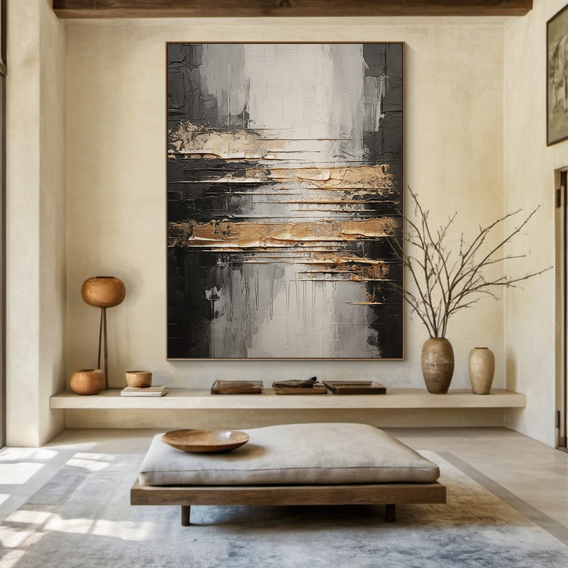 Silent Contrast-Black & Gray Abstract Spatial Field-AURA100