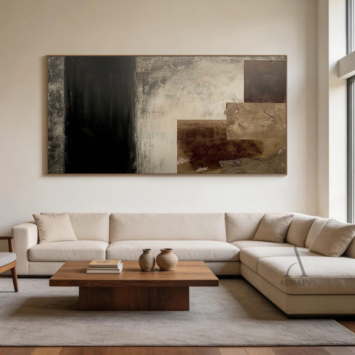 General Abstract Black Beige Canvas Wall Art for Home Decor AURA274