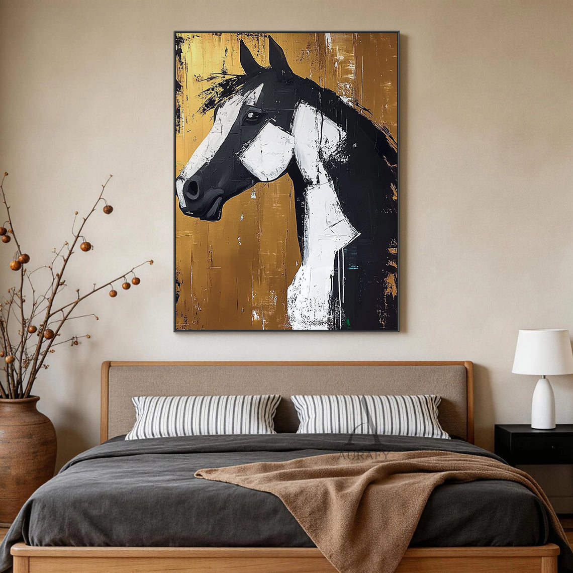 Modern Yellow Black Abstract Art Print for Home Wall Decor AURA366