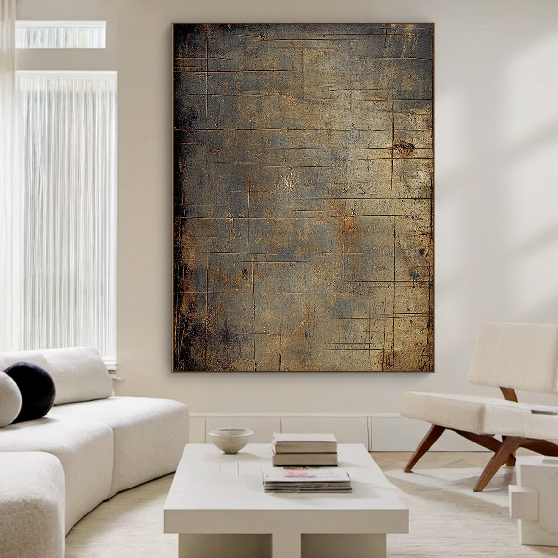 Wabi Sabi Brown Tactile Weathered Aged Artwork with Scratch Marks Rustic Finish AURA585