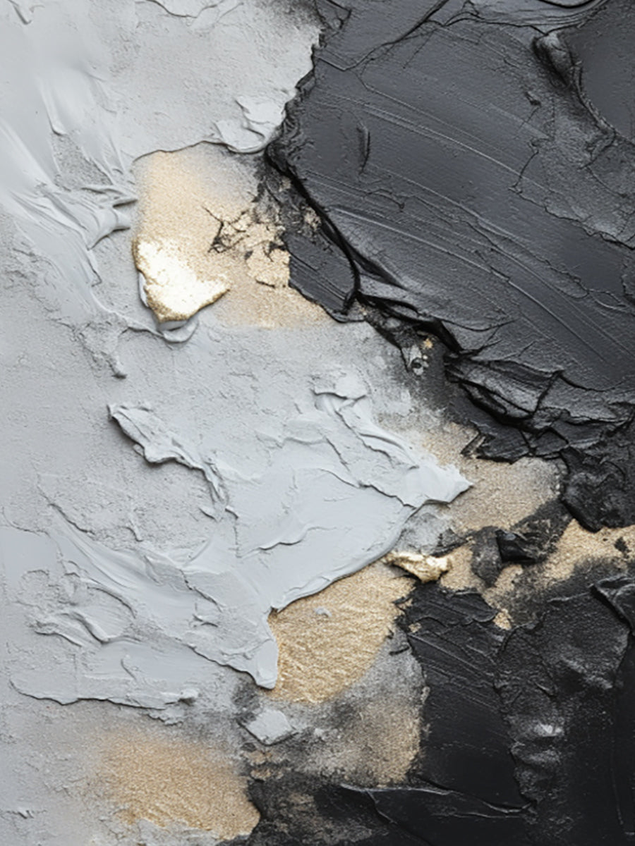 Dynamic Metallic Canvas – Charcoal, Silver & Gold Accents – AURA002(Horizontal)